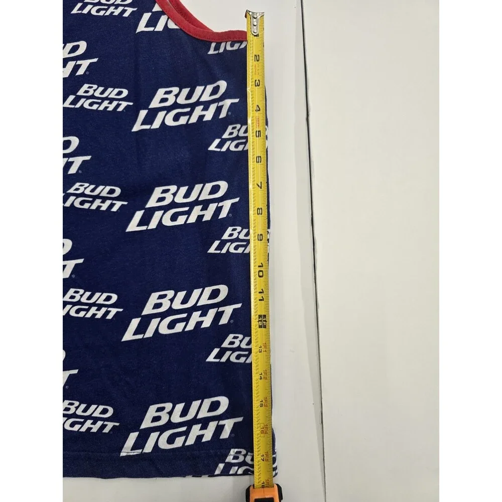 Bud Light Beer Men's Tank Top All Over Print Logo Blue Red Trim Size XL 46/48
